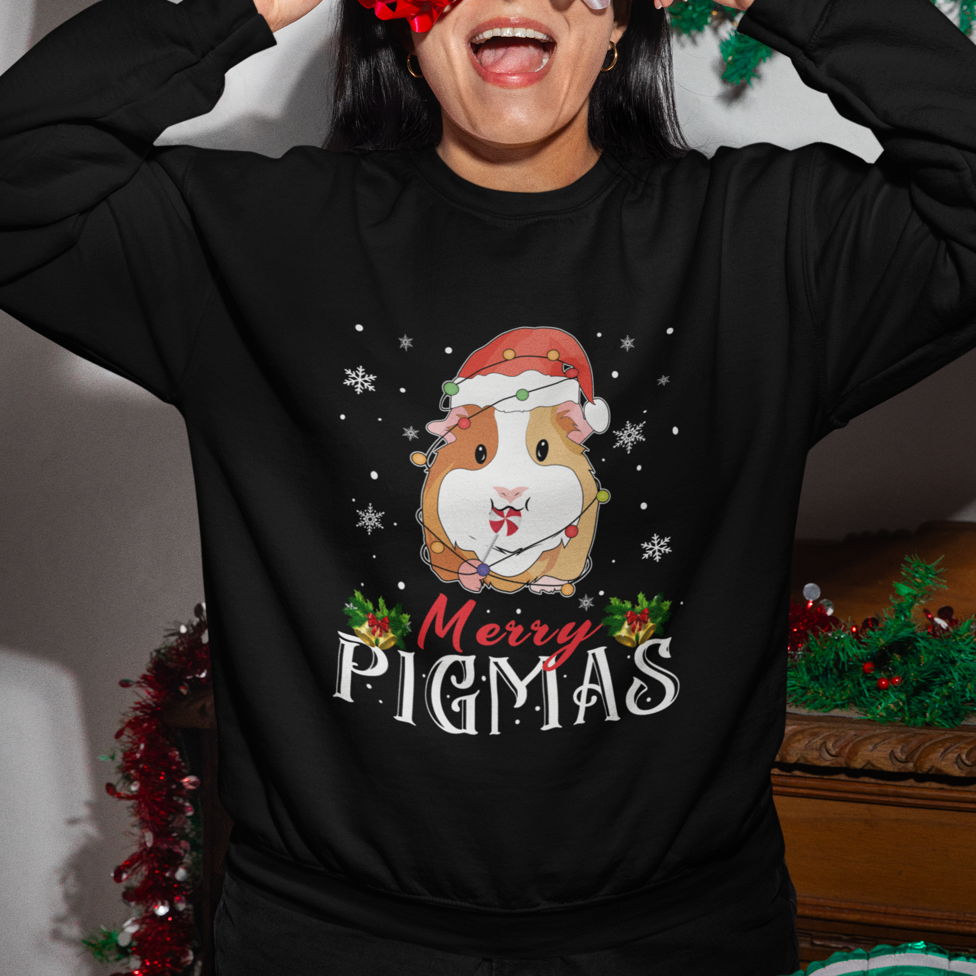 Christmas Sweatshirt Merry Pigmas Cute Guinea Pig Santa Hat - Wonder Print Shop