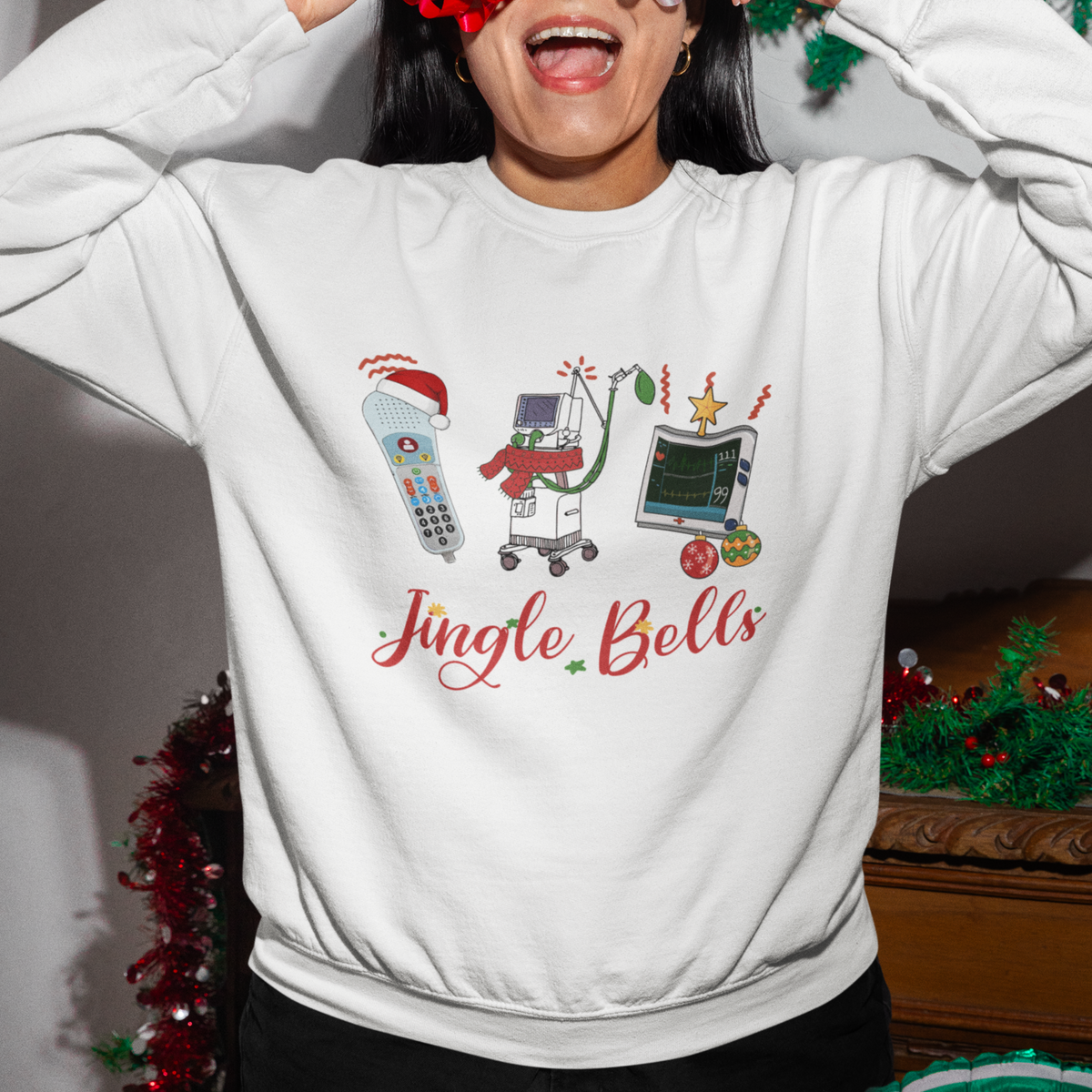 Christmas Nurse Jingle Bells Telemetry Respiratory Therapist Sweatshirt - Wonder Print Shop