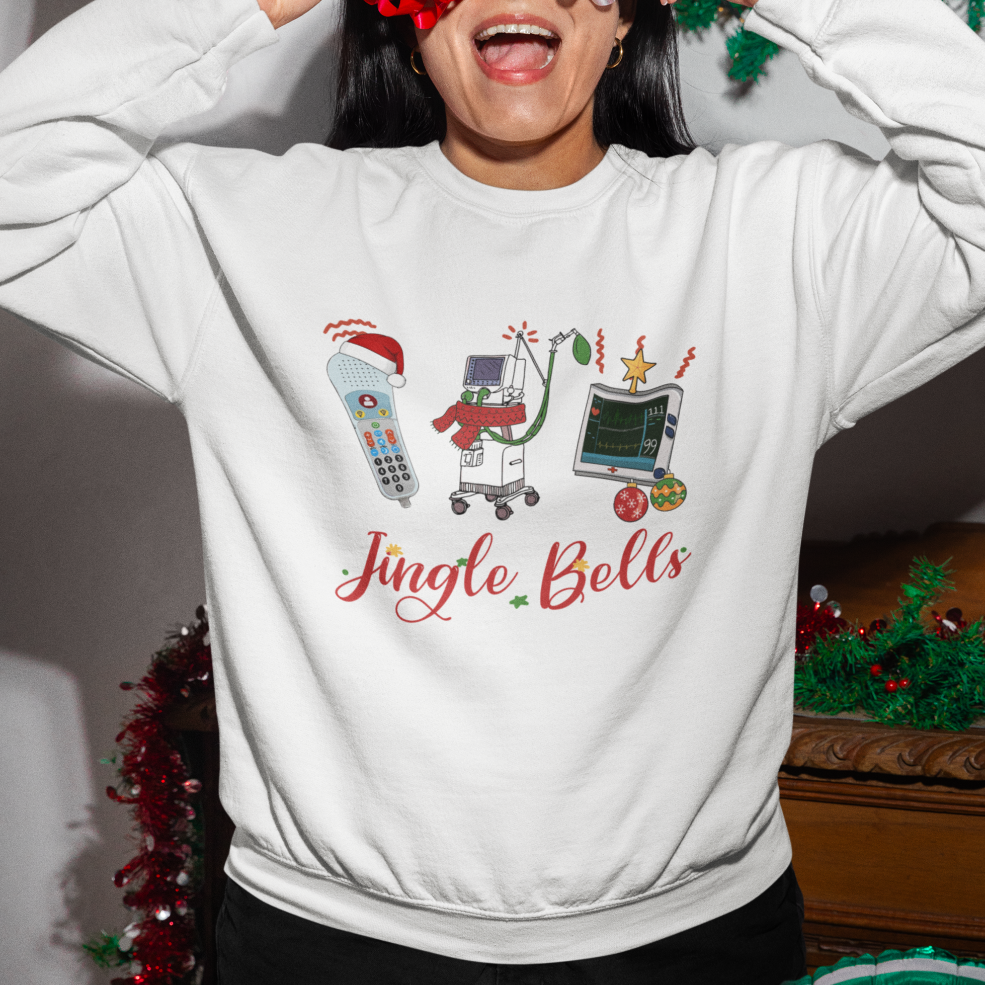 Christmas Nurse Jingle Bells Telemetry Respiratory Therapist Sweatshirt - Wonder Print Shop
