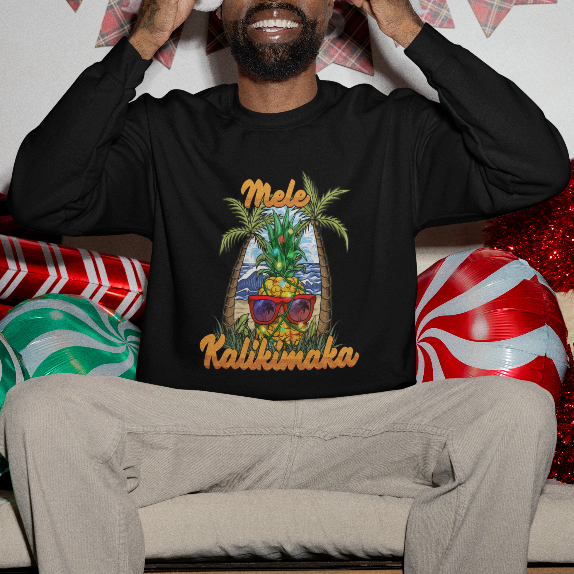 Mele Kalikimaka Christmas In Hawaii Xmas Light Pineapple Sweatshirt - Wonder Print Shop