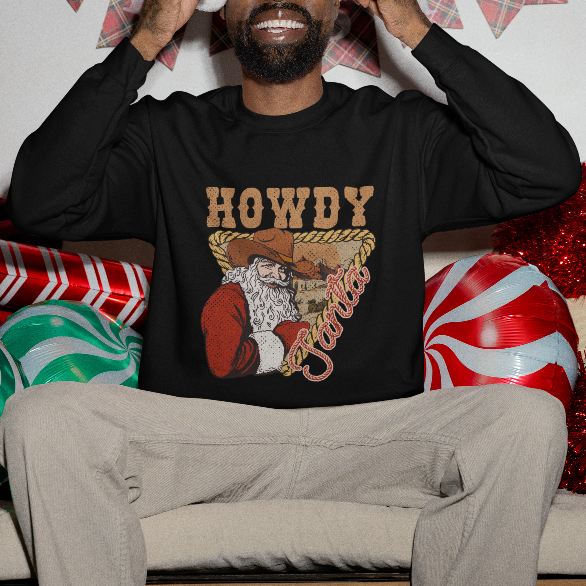 Howdy Santa Cowboy Vintage Western Christmas Sweatshirt - Wonder Print Shop
