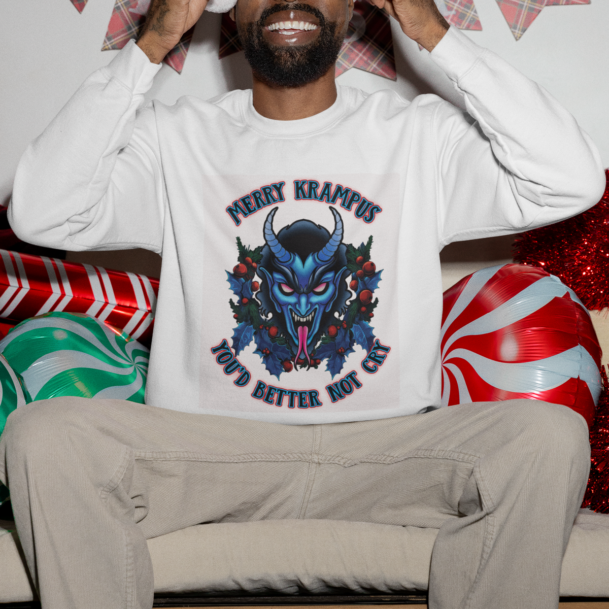 Merry Krampus Horor Christmas You'd Better Not Cry Sweatshirt - Wonder Print Shop