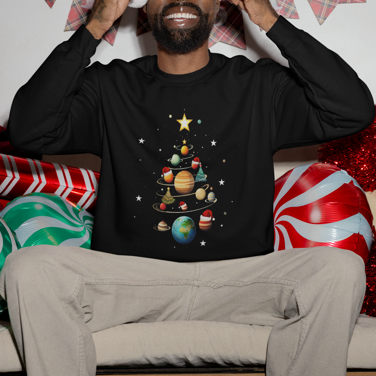Funny Solar System Space Planets Tree Christmas Sweatshirt - Wonder Print Shop