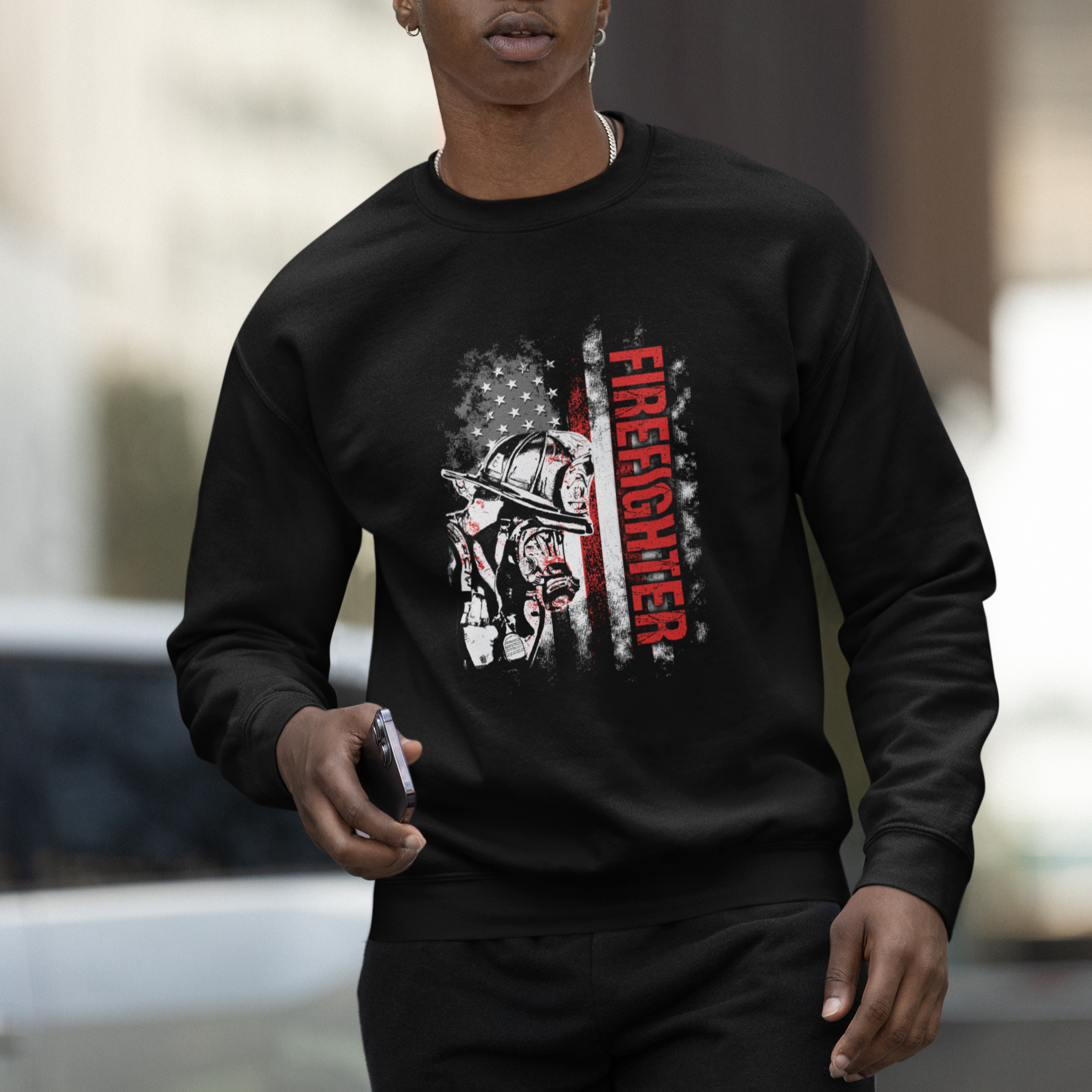 Firefighter Sweatshirt Firefighter Fireman American Flag Thin Red Line Firefighter - Wonder Print Shop