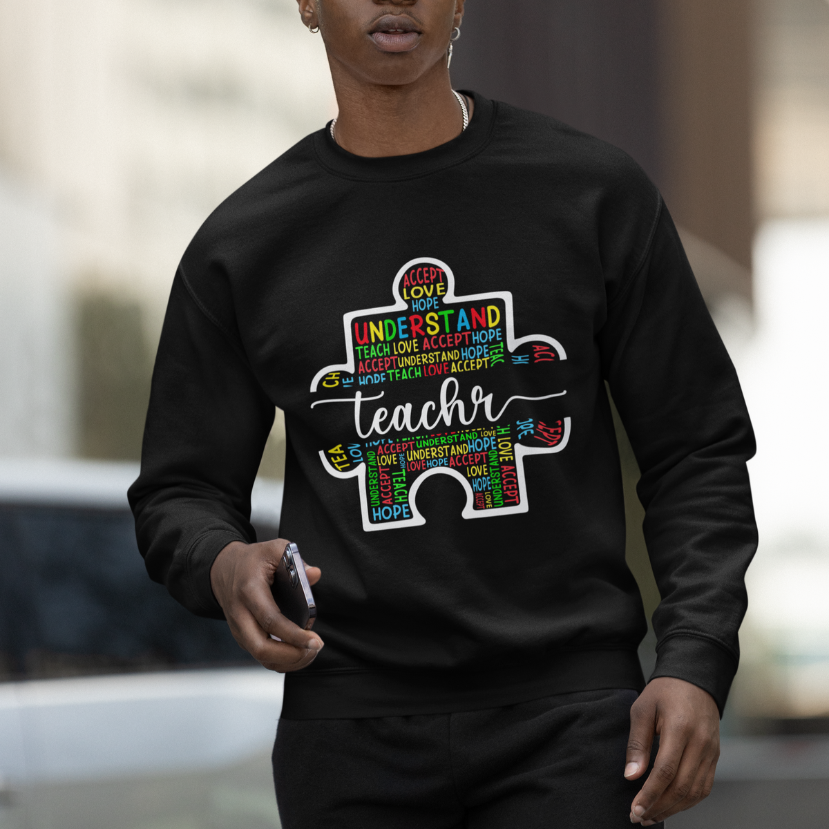 Autism Awareness Sweatshirt Special Teacher Teach Accept Understand Love - Wonder Print Shop