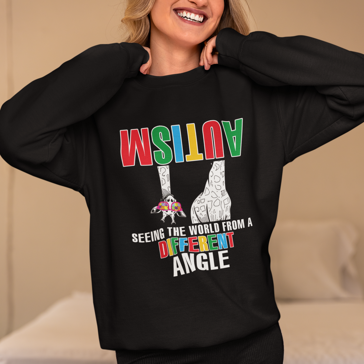 Giraffe Autism Seeing World Different Angle Sweatshirt - Wonder Print Shop