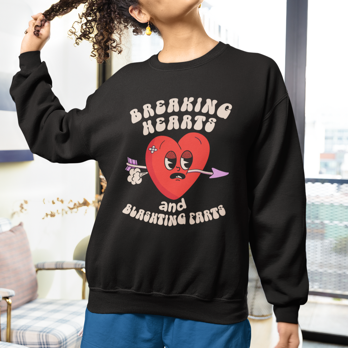 Valentine's Day Sweatshirt Breaking Hearts And Blasting Farts - Wonder Print Shop