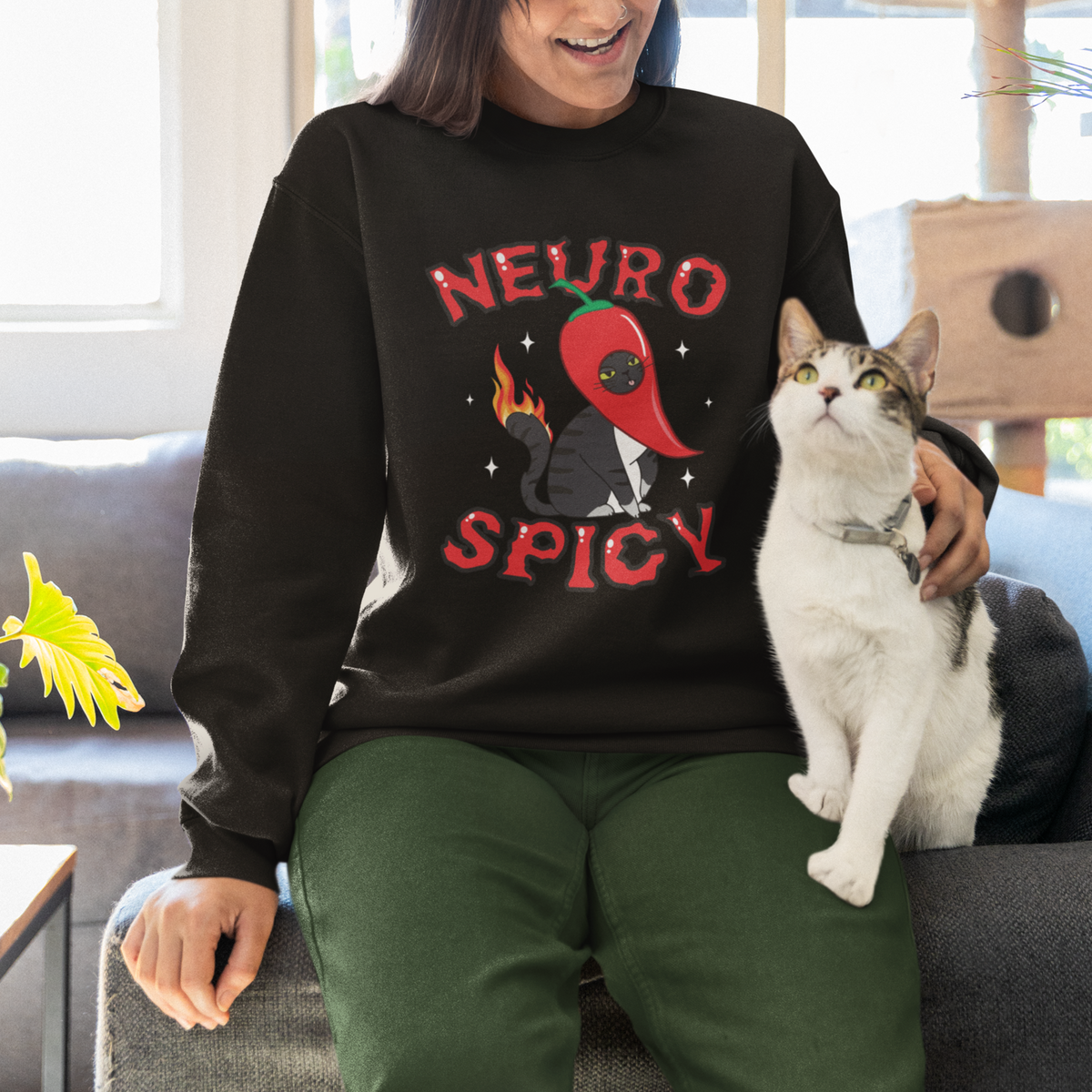 Neurodiversity Sweatshirt Neuro Spicy Funny Cat Lover Autism ADHD ASD - Wonder Print Shop
