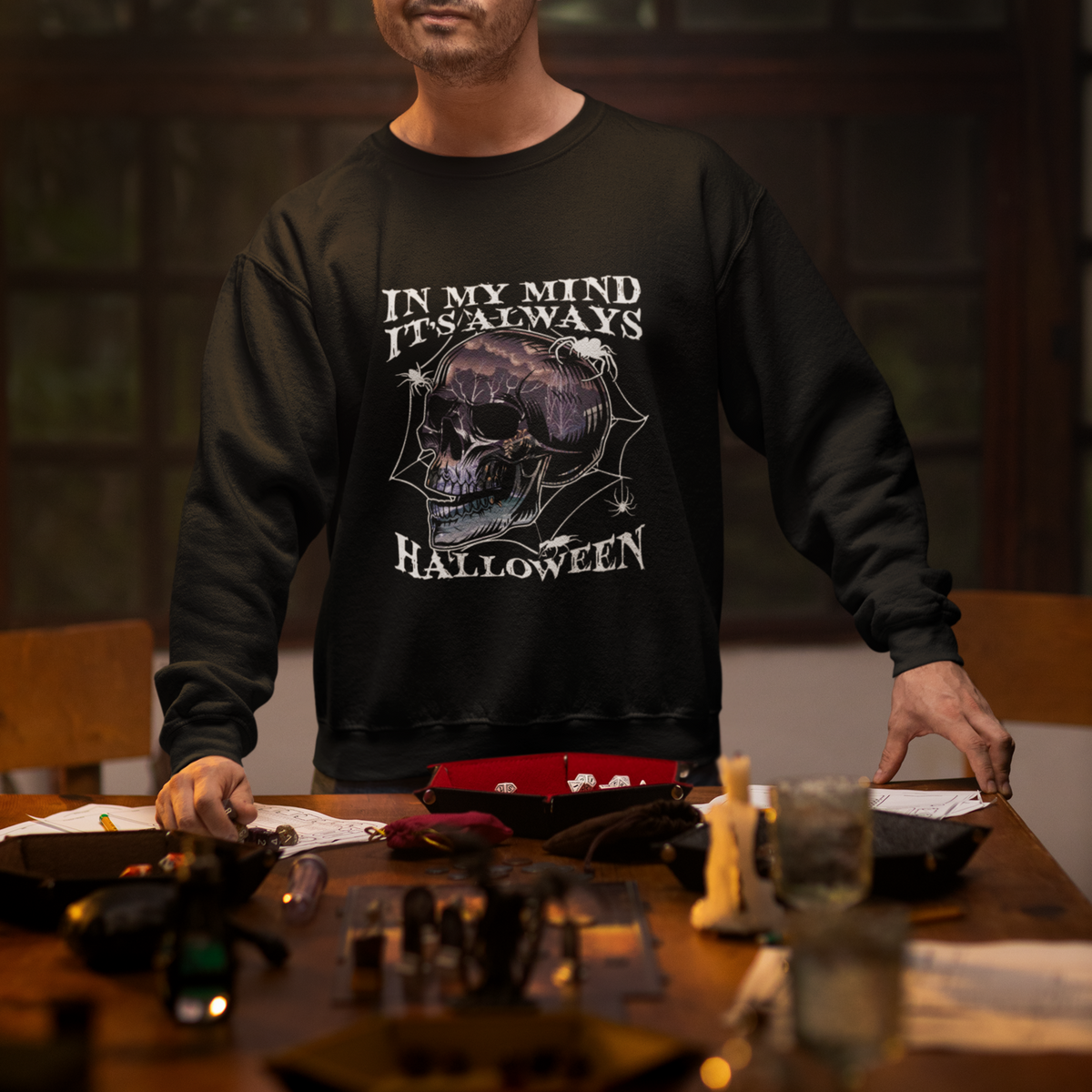 Halloween Sweatshirt In My Mind It's Always Halloween Scary Night Skull Halloween T-Shirt for Halloween lovers, Spooky Season Shirt, Ghosts - Wonder Print Shop