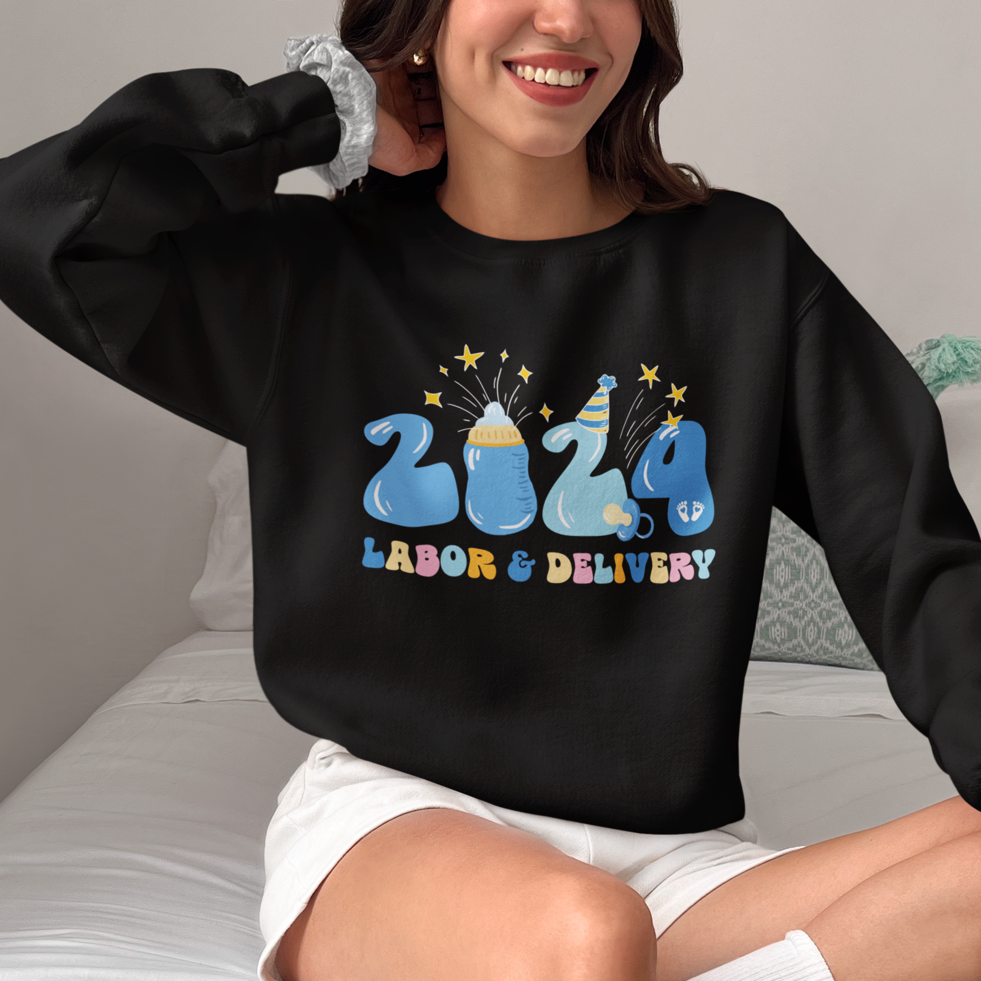 Retro 2024 Labor and Delivery Unit Nurse New Years Eve Rn Np Sweatshirt - Wonder Print Shop