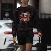 Valentine's Day Sweatshirt Skeleton Hand Heart Sign Red Rose Flower Gothic - Wonder Print Shop