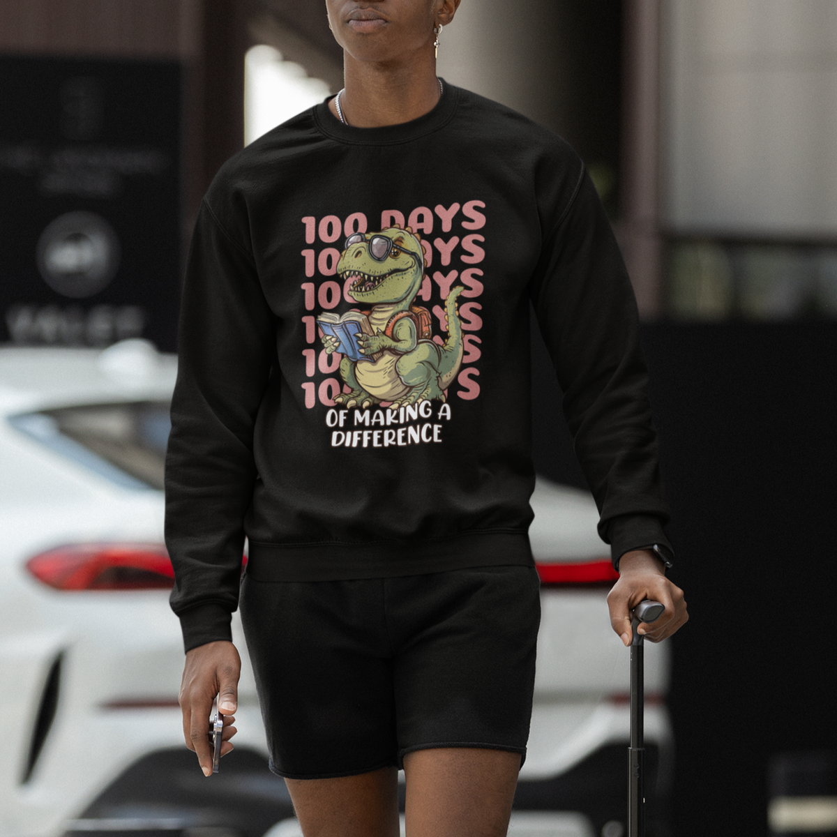 100 Days of School Dinosaur Sweatshirt Making A Difference - Wonder Print Shop