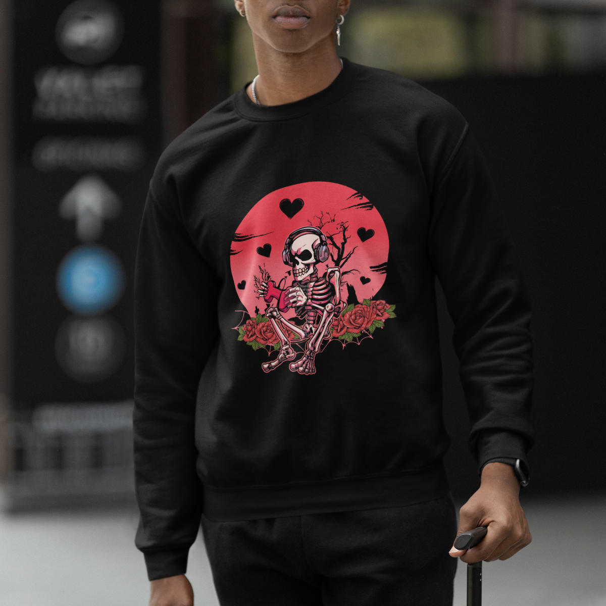 Anti Valentine's Day Sweatshirt Skeleton Gamer Video Game - Wonder Print Shop