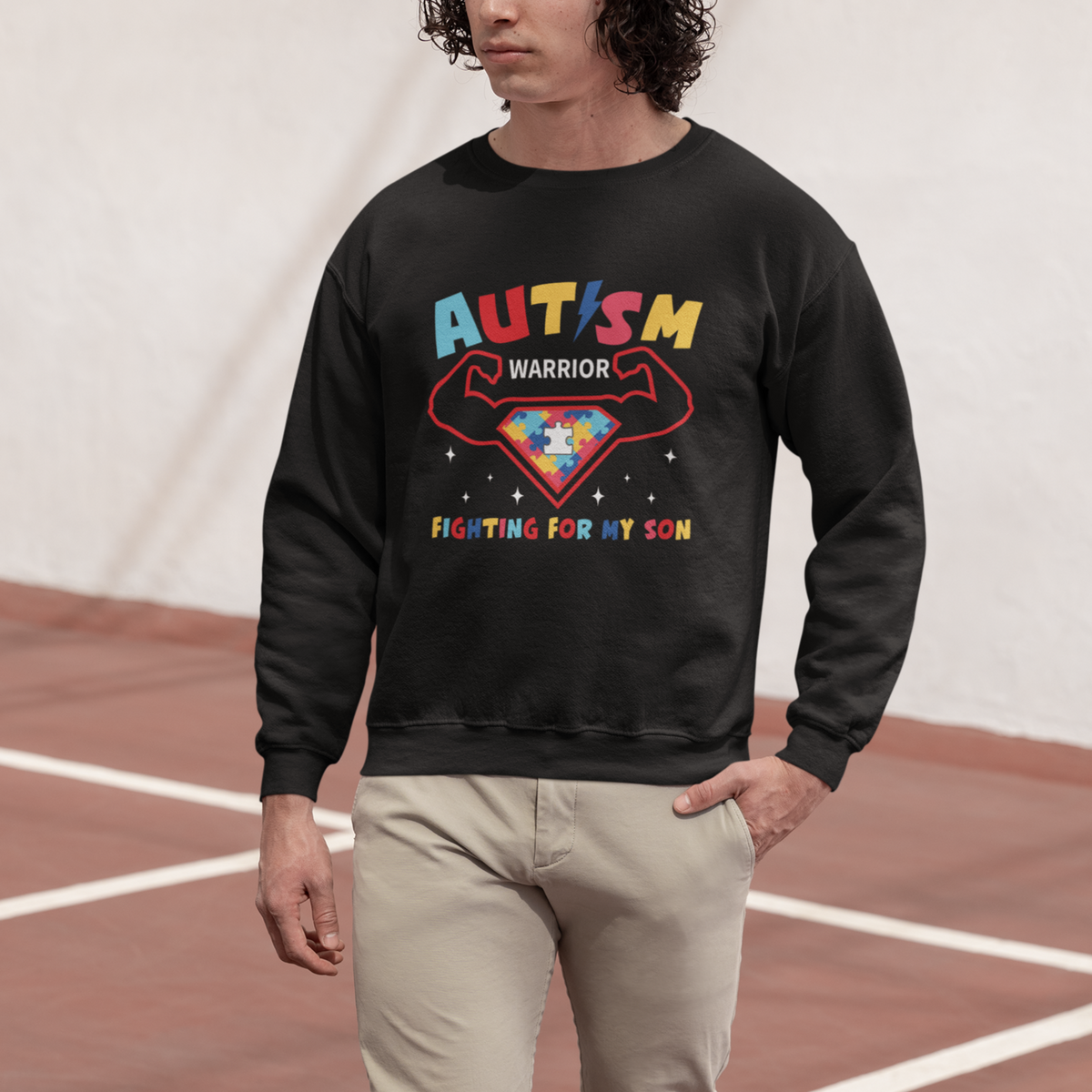 Autism Warrior Superhero Fighting For My Son Mom Dad Parents Sweatshirt - Wonder Print Shop