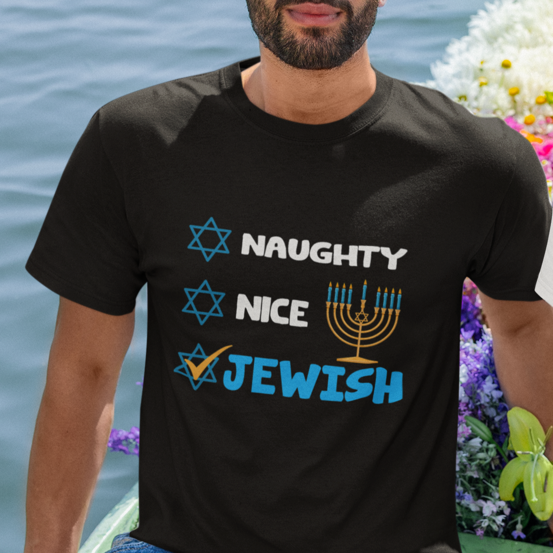 Nice Naughty Jewish Menorah Hanukkiah Chanukah Ugly Hanukkah T Shirt - Wonder Print Shop