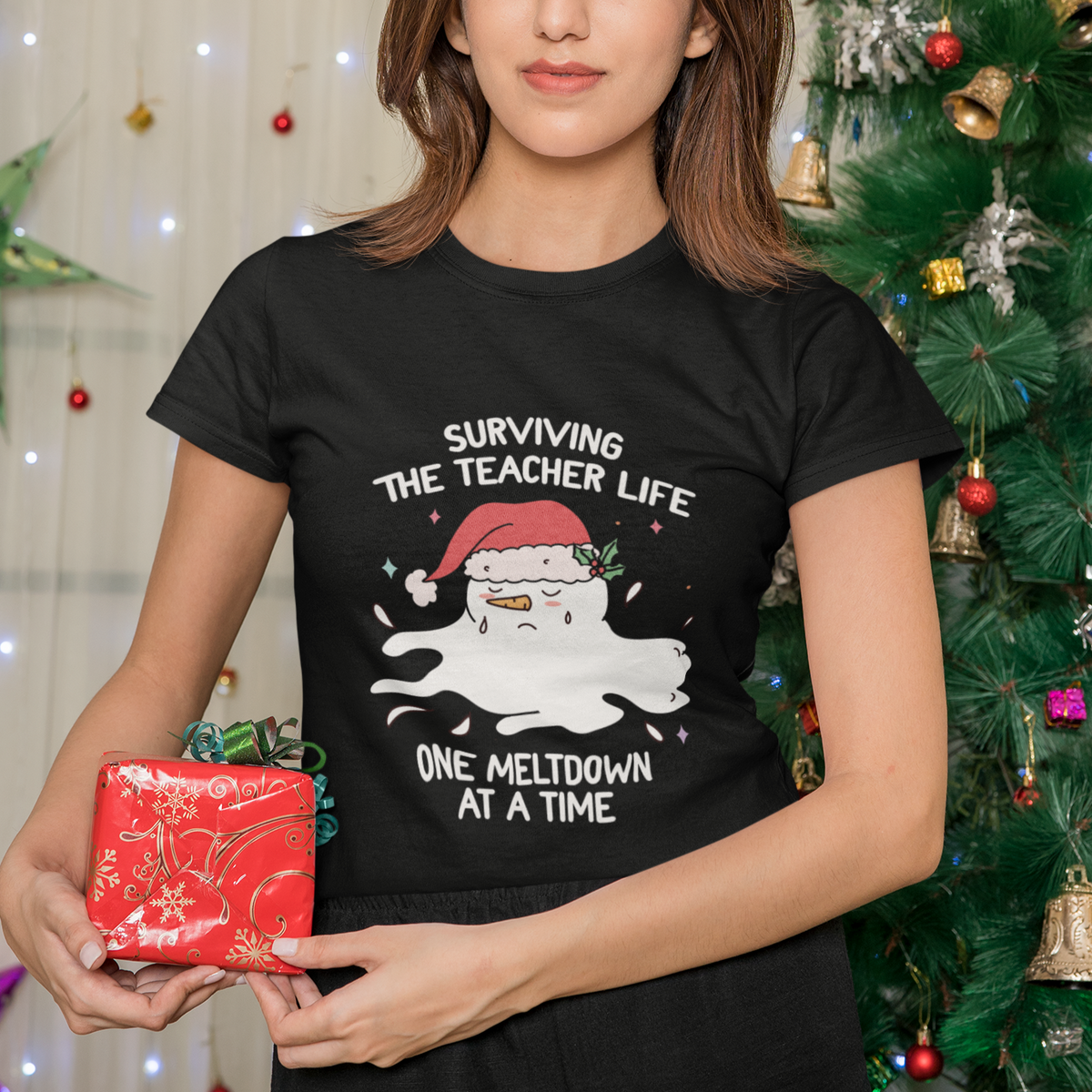 Christmas T Shirt Surviving The Teacher Life One Meltdown At A Time - Wonder Print Shop