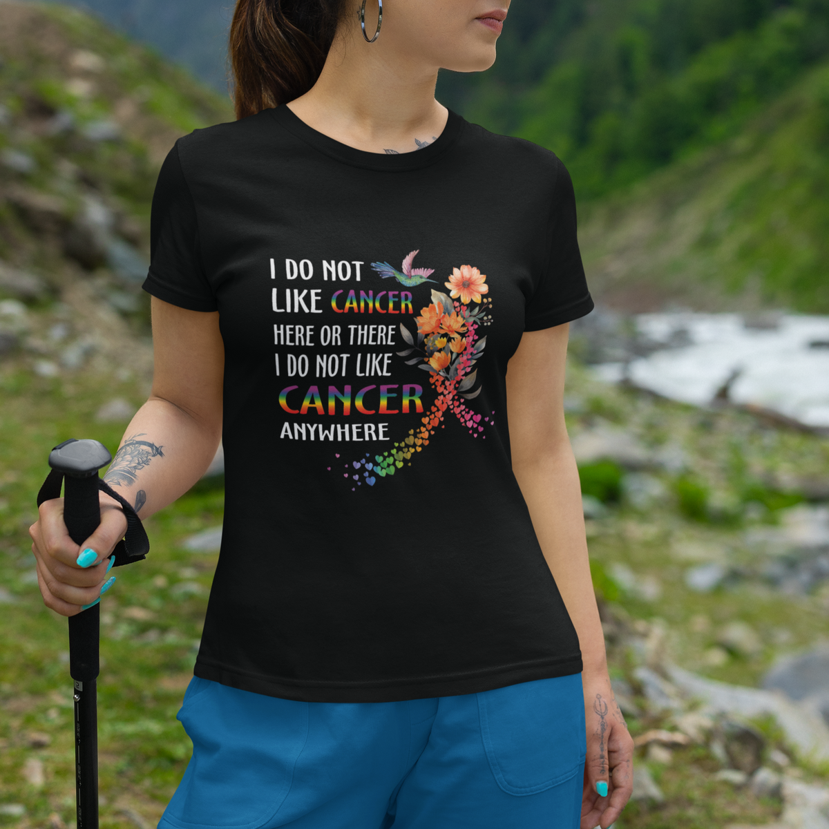 I Do Not Like Cancer Here Or There Anywhere Rainbow Ribbon T Shirt - Wonder Print Shop
