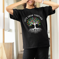 Autism Awareness T Shirt Let's Grow Together Puzzle Flowers - Wonder Print Shop