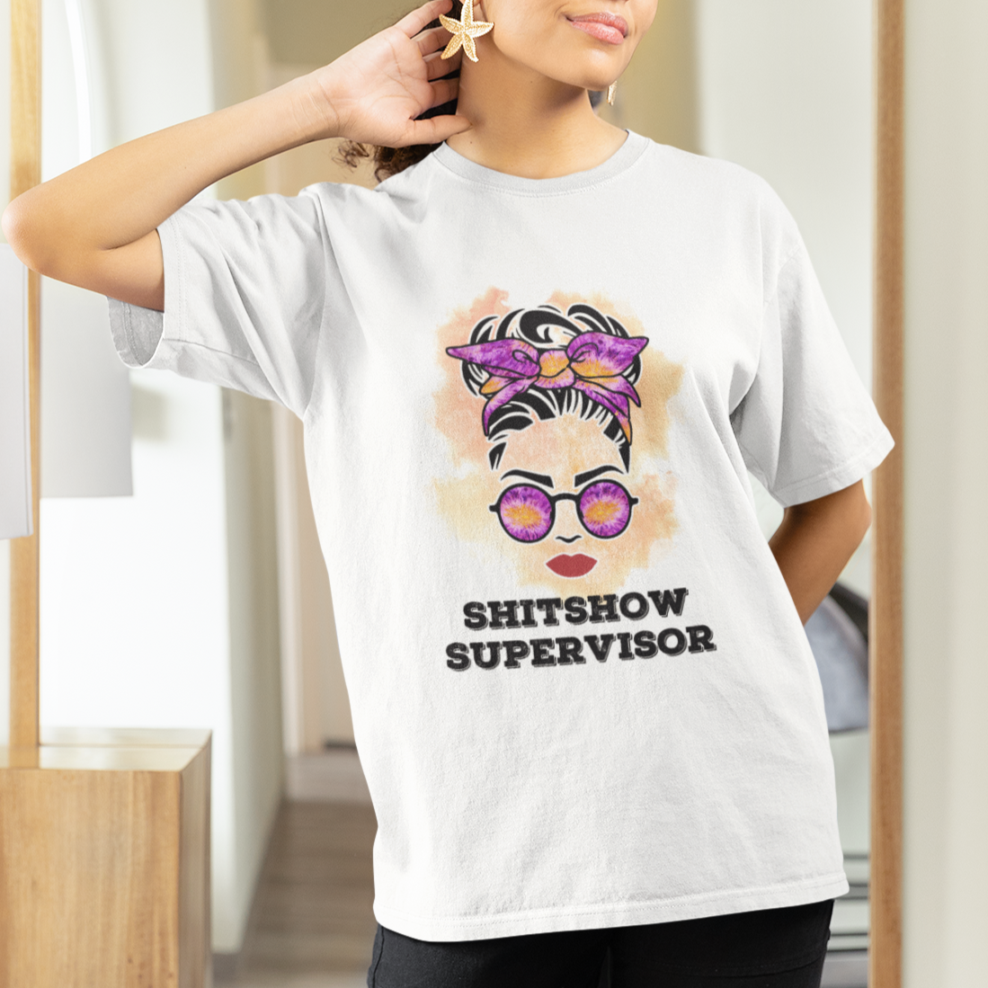 Mother's Day T Shirt For Women Women Tie Dye Messy Bun Skull Funny Shitshow Supervisor Mom Life, Gag Gifts For Mom, Mother's Day Gifts, Women - Wonder Print Shop
