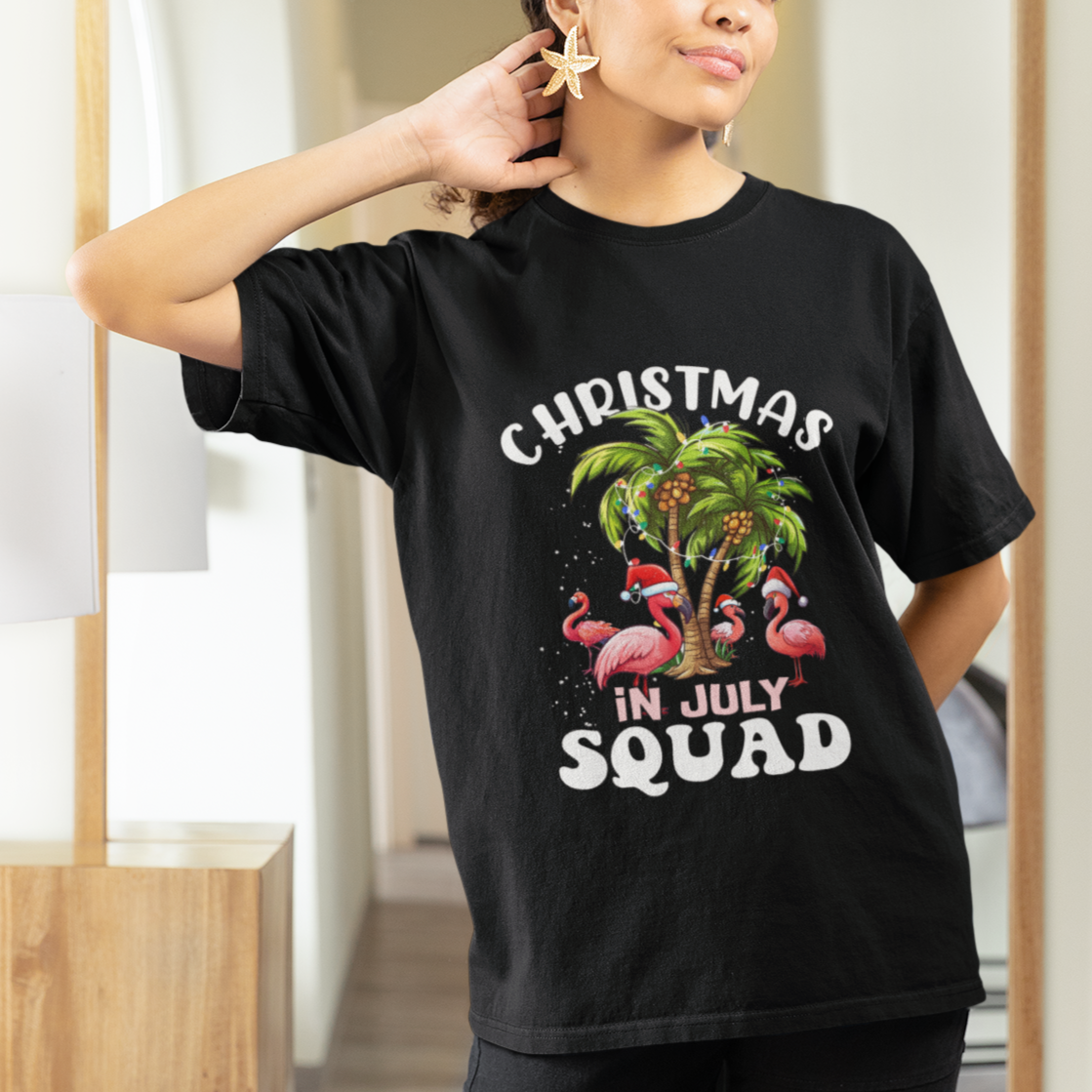 Christmas in July T Shirt Christmas in July Squad Pink Flamingo Funny Xmas Matching - Wonder Print Shop