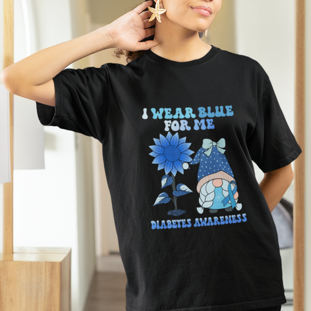 I Wear Blue For Me Diabetes Awareness Gnome Girl Women Warrior Diabetic T Shirt - Wonder Print Shop