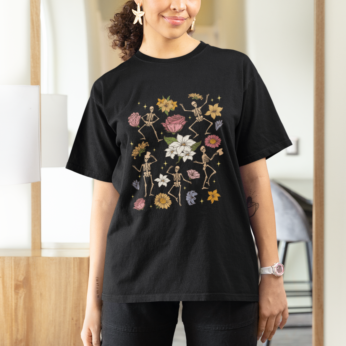 Aesthetic Cottagecore Grow Through It Flowers Spine Skeleton Vintage Fairy Gothic T Shirt - Wonder Print Shop