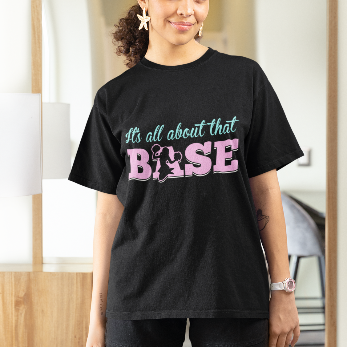 Cheerleading T Shirt For Women All About That Base Cheerleader Cheer Girls - Wonder Print Shop