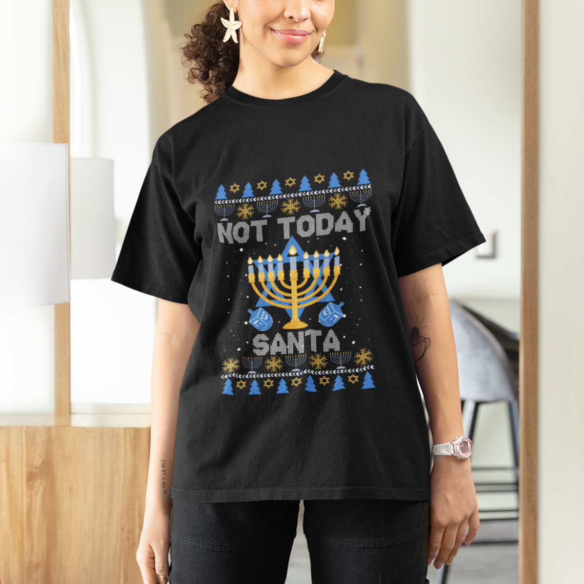 Ugly Hanukkah T Shirt Not Today Santa Chanukah Jewish Festival Jew Ugly Hanukkah - Wonder Print Shop