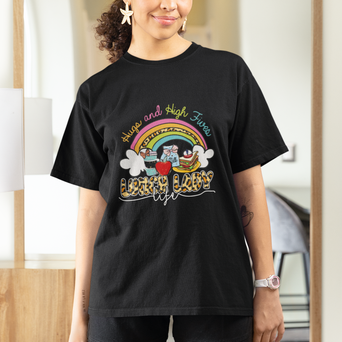 Lunch Lady T Shirt For Women Back School Hugs & High Fives Lunch Lady Life Appreciation - Wonder Print Shop