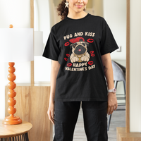 Pug And Kiss Happy Valentine's Day Funny Pet Lover T Shirt - Wonder Print Shop