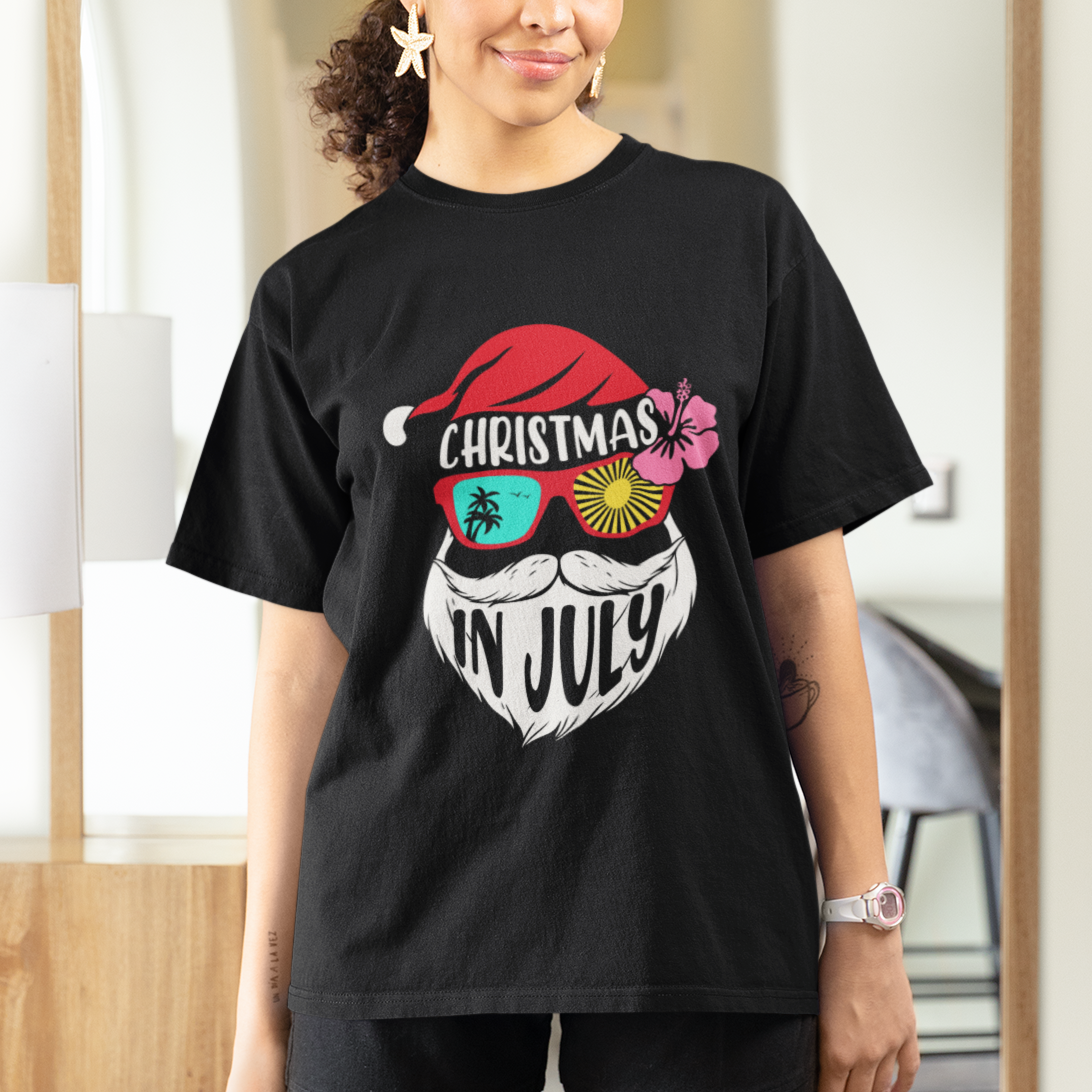Christmas in July T Shirt Funny Santa Christmas In July Beach Summer Vacation - Wonder Print Shop