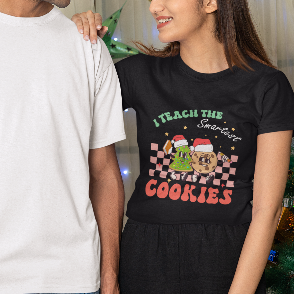 Teacher Christmas T Shirt I Teach The Smartest Cookies Retro Groovy Xmas Cookies - Wonder Print Shop