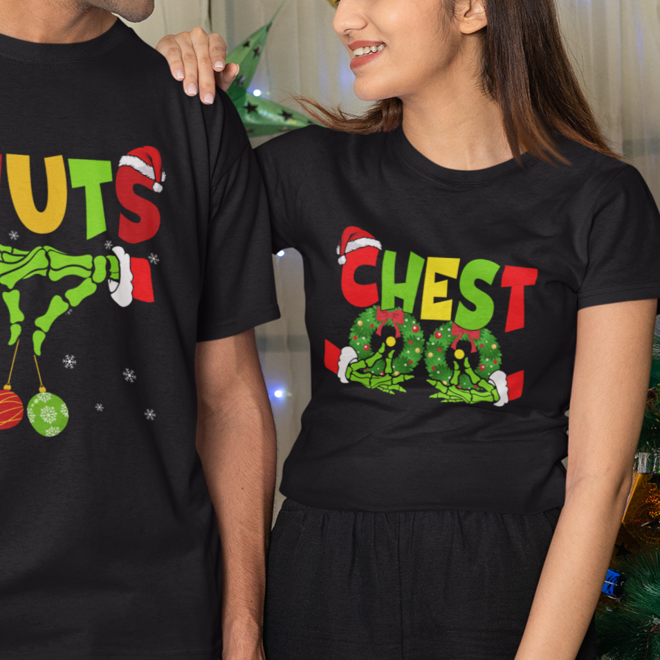 Christmas Couples T Shirt Chestnuts Xmas Matching Family Funny Chest Skeleton - Wonder Print Shop
