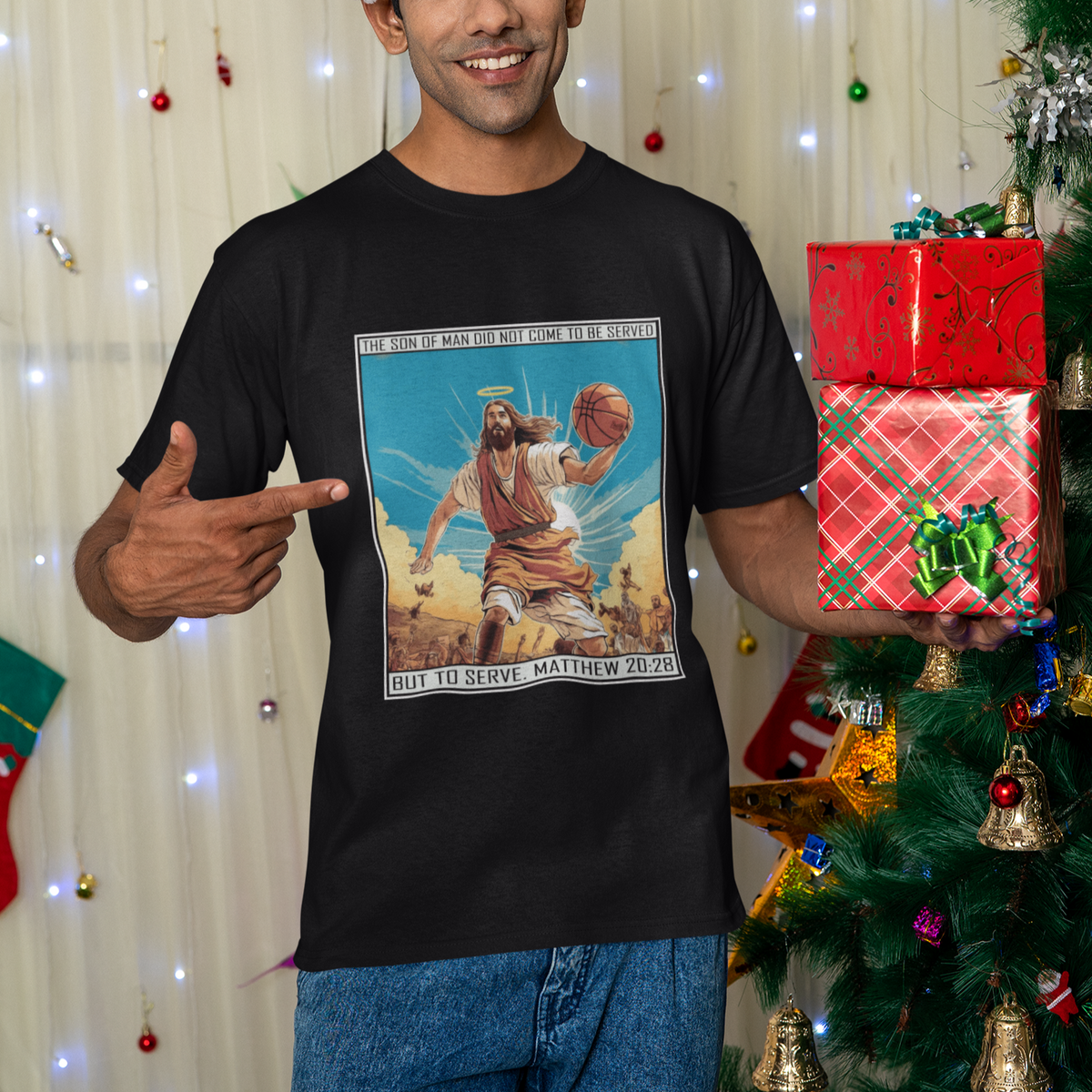 Christmas T Shirt Jesus Baseketball Player Crossing Up Christian Funny Xmas - Wonder Print Shop