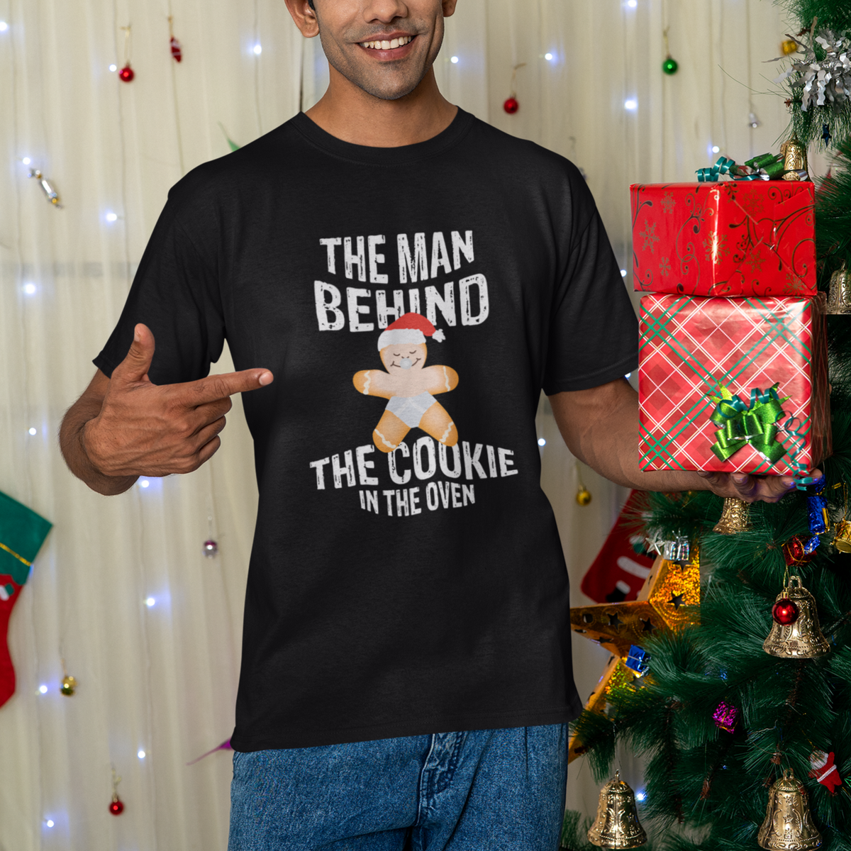 Christmas Pregnancy The Man Behind The Cookie In The Oven Gingerbread Baby T Shirt - Wonder Print Shop