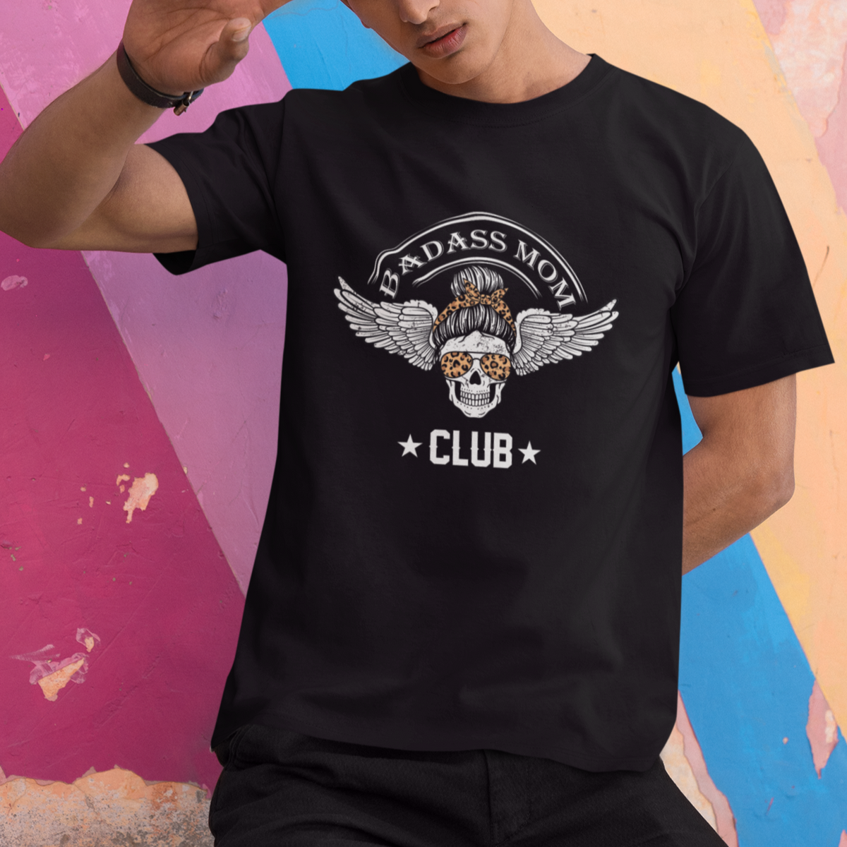 Mother's Day T Shirt Cool Moms Badass Mom Club Funny Messy Bun Skull Mom Life Gag Gifts For Mom, Mother's Day Gifts, Women - Wonder Print Shop