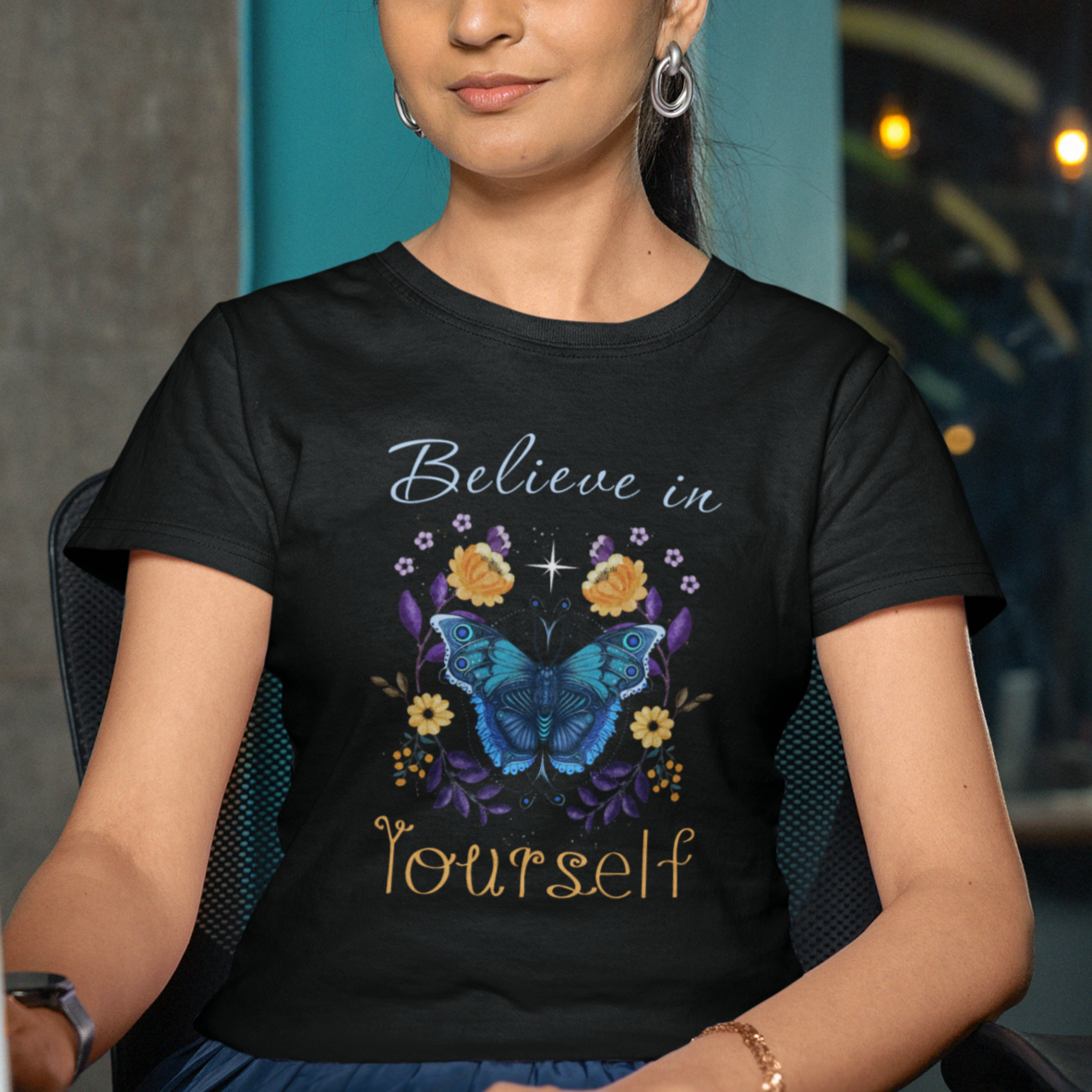 Moth T Shirt For Women Celestial Mystic Cottagecore Floral Moth Believe In Yourself Boho Midnight Butterfly Astrology Astronomy Inspirational Shirt for Women, Moth T-shirt, Spirituality Shirt - Wonder Print Shop