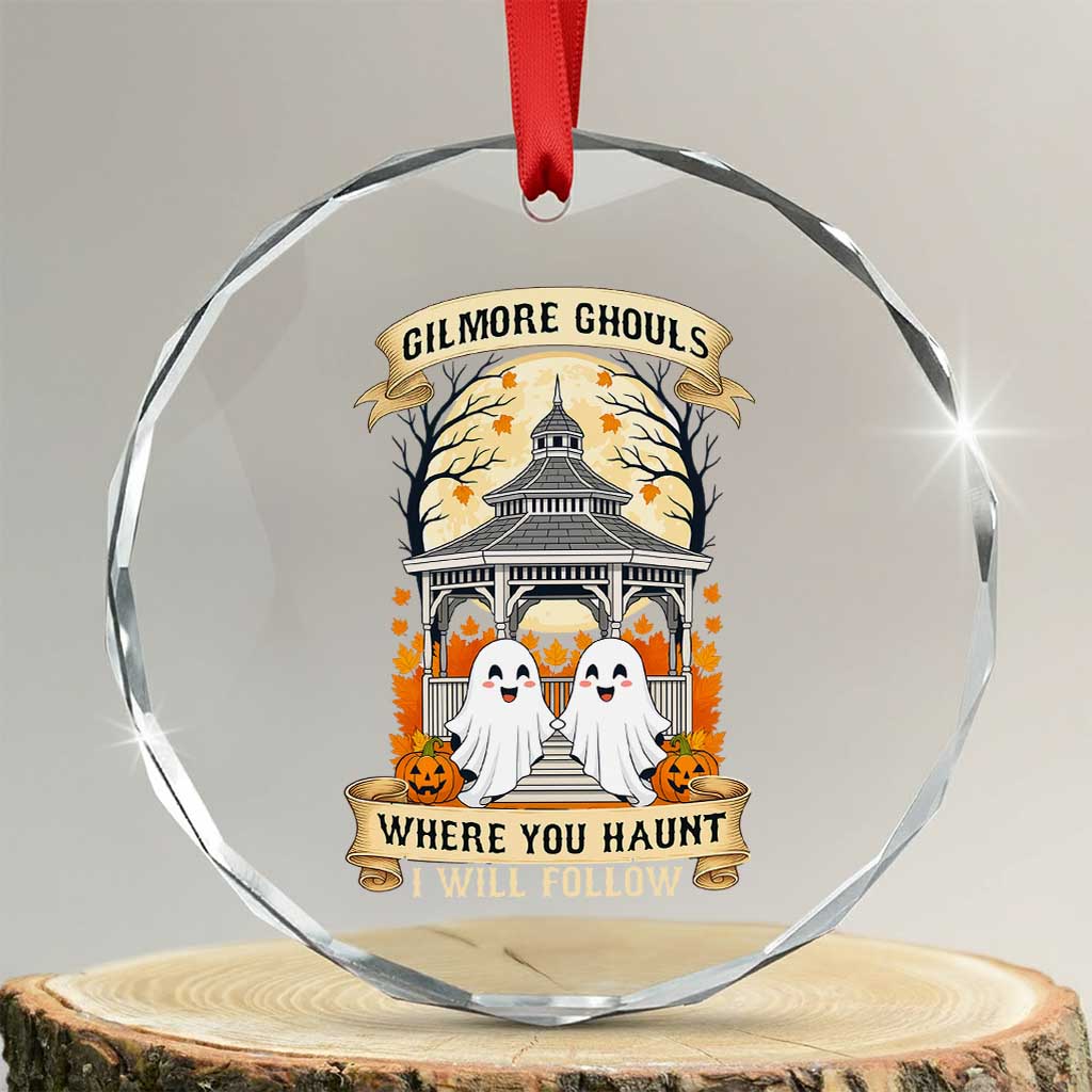 Gilmore Ghouls Halloween Ghost Crystal Glass Ornament Cute Couple Spooky Boo with Fall Gazebo TS02
