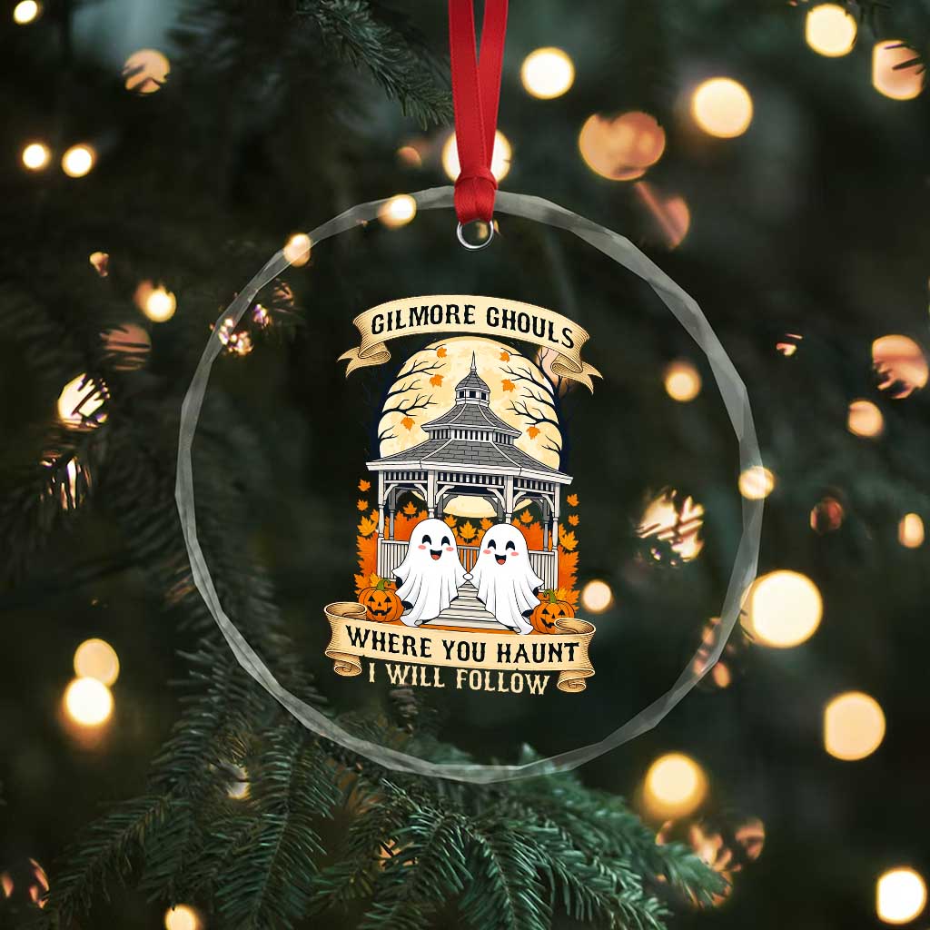 Gilmore Ghouls Halloween Ghost Crystal Glass Ornament Cute Couple Spooky Boo with Fall Gazebo TS02
