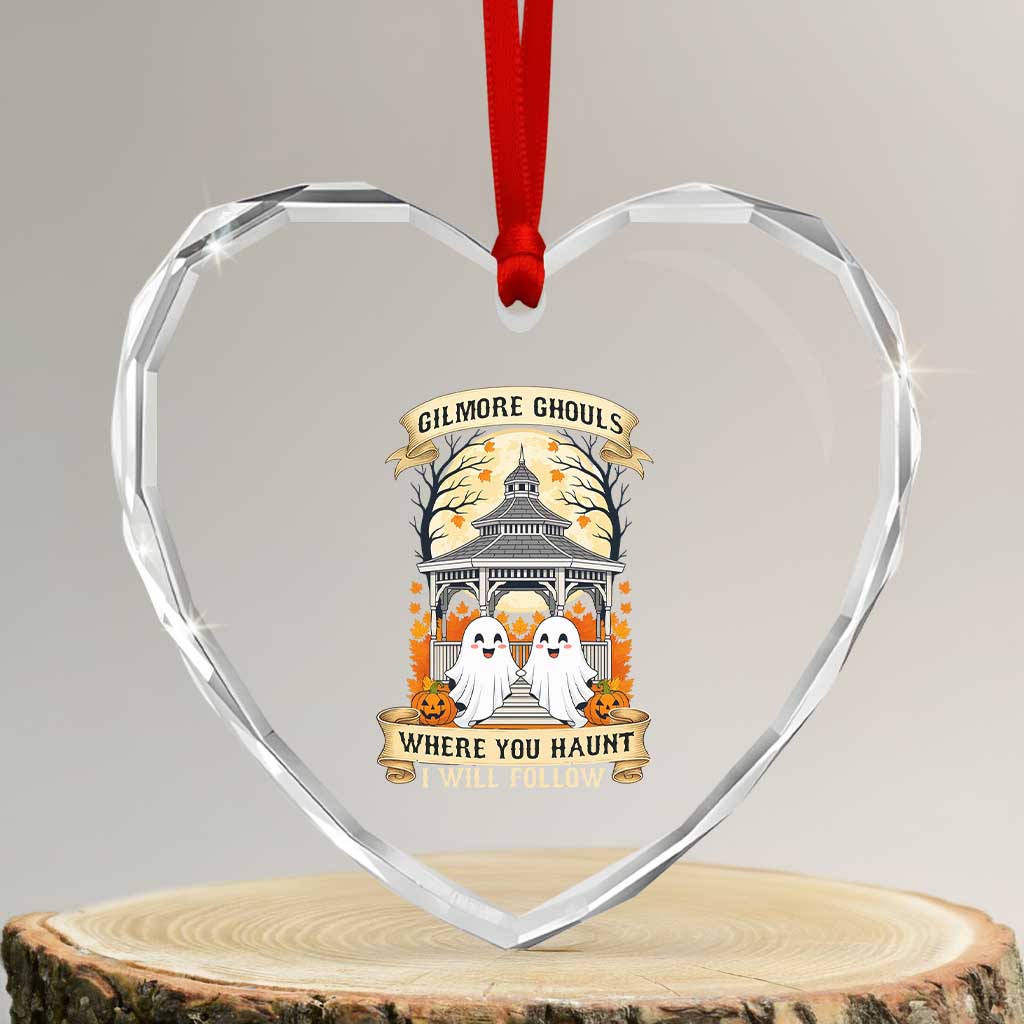 Gilmore Ghouls Halloween Ghost Heart Crystal Glass Ornament Cute Couple Spooky Boo with Fall Gazebo - Wonder Print Shop