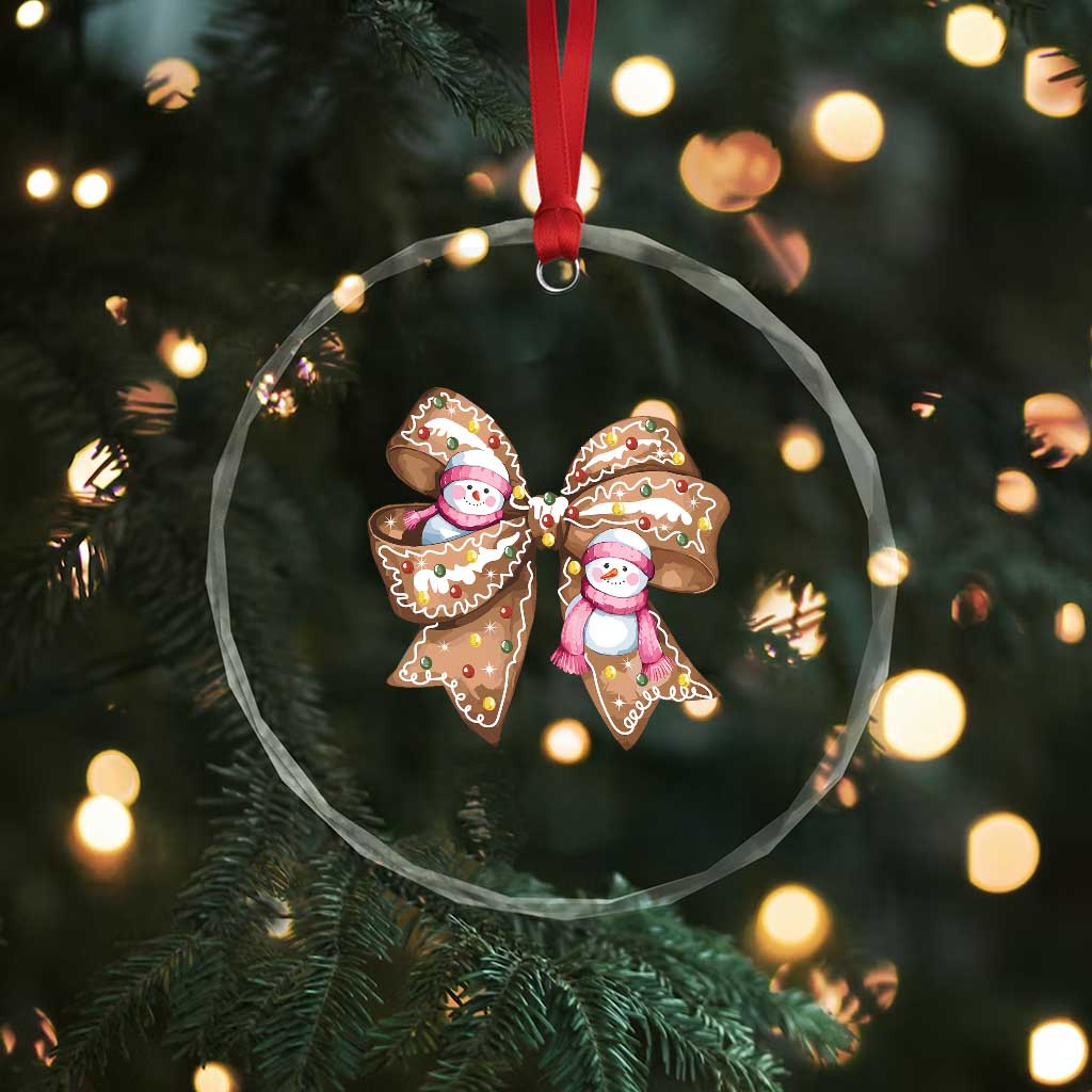 Gingerbread Coquette Bow Xmas Crystal Glass Ornament Cute Snowman Girly Gifts For Her TS10