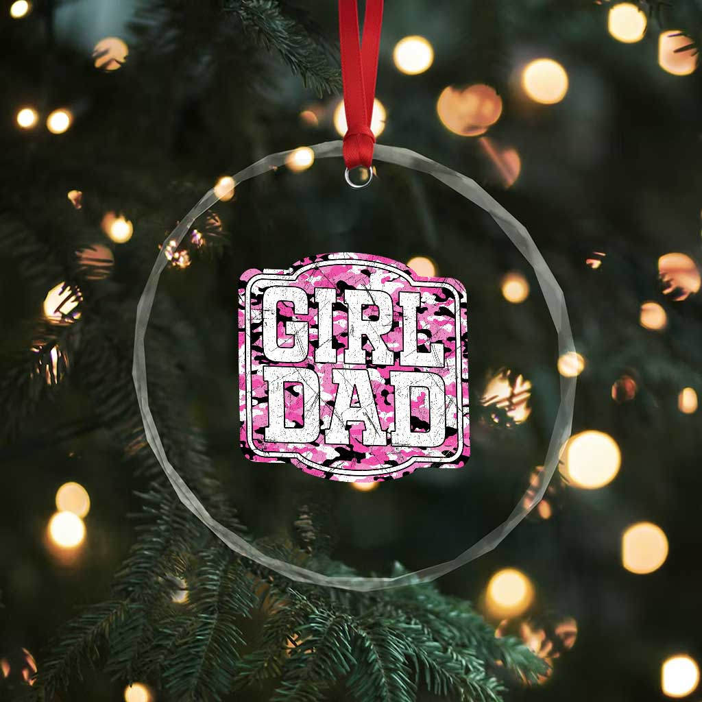 Girl Dad Crystal Glass Ornament Pink Camo Hunting Daddy Father's Day - Wonder Print Shop