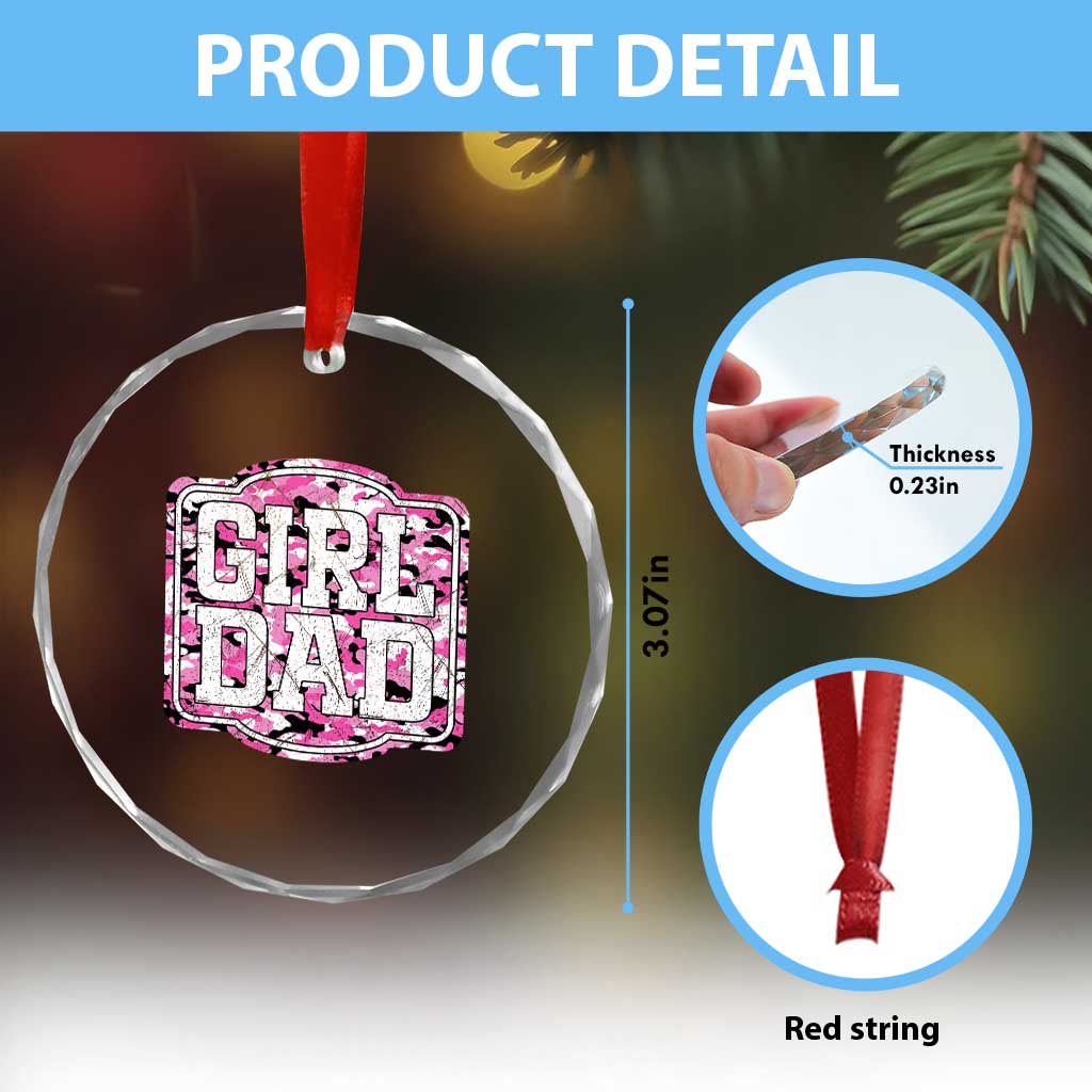 Girl Dad Crystal Glass Ornament Pink Camo Hunting Daddy Father's Day - Wonder Print Shop