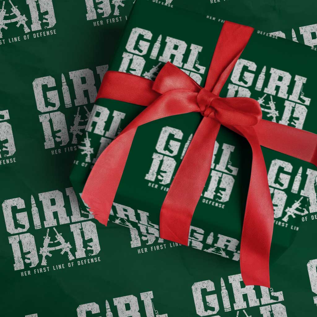 Girl Dad Wrapping Paper Roll Vintage Her First Line Of Defense Gun Lovers Fathers Day