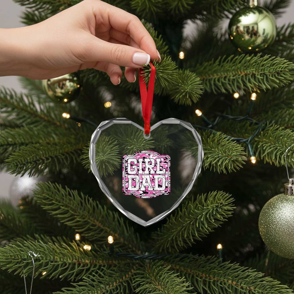 Girl Dad Heart Crystal Glass Ornament Pink Camo Hunting Daddy Father's Day - Wonder Print Shop
