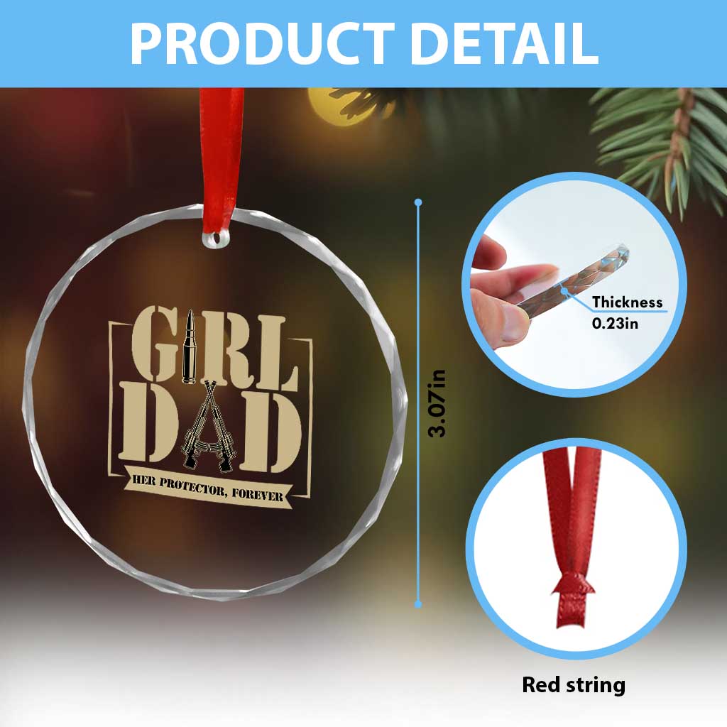 Girl Dad Her Protector Forever Crystal Glass Ornament New Dad Fathers Day Gift