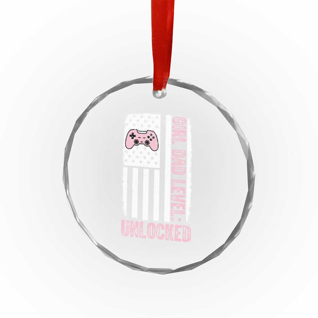 Girl Dad Level Unlocked Crystal Glass Ornament Funny New Dad