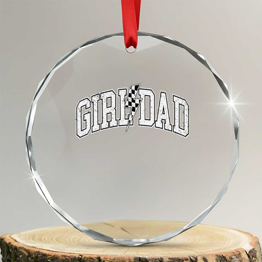 Girl Dad Lightning Bolt Checkered Varsity Daughter Daddy Crystal Glass Ornament