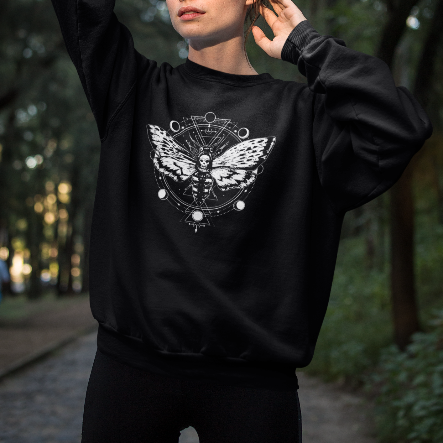 Moth Sweatshirt Geometric Moon Phases Moth Death's Head Hawkmoth Occult Nature Mandala Mystic Night Peaceful Meditation Shirt for Women, Moth T-shirt, Spirituality Shirt - Wonder Print Shop