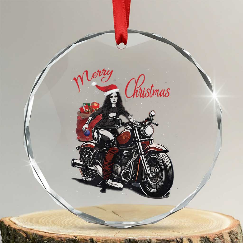 Girl Motorcycle Santa Crystal Glass Ornament Lady Biker Merry Christmas TS10